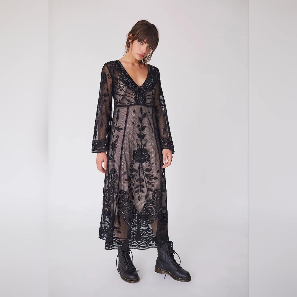 Free People Black Swan Sheer Maxi Dress
